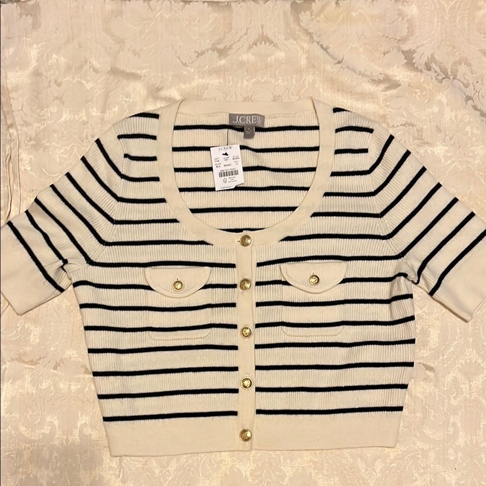 Brand New J. Crew Cream and Black Cardigan Sweater